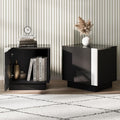 AMERLIFE 2PCS Entertainment Center Side Table Set with Storage, Modern High Gloss End Tables with 2 Cabinet Doors, for Living Room/Bedroom/Office, Black