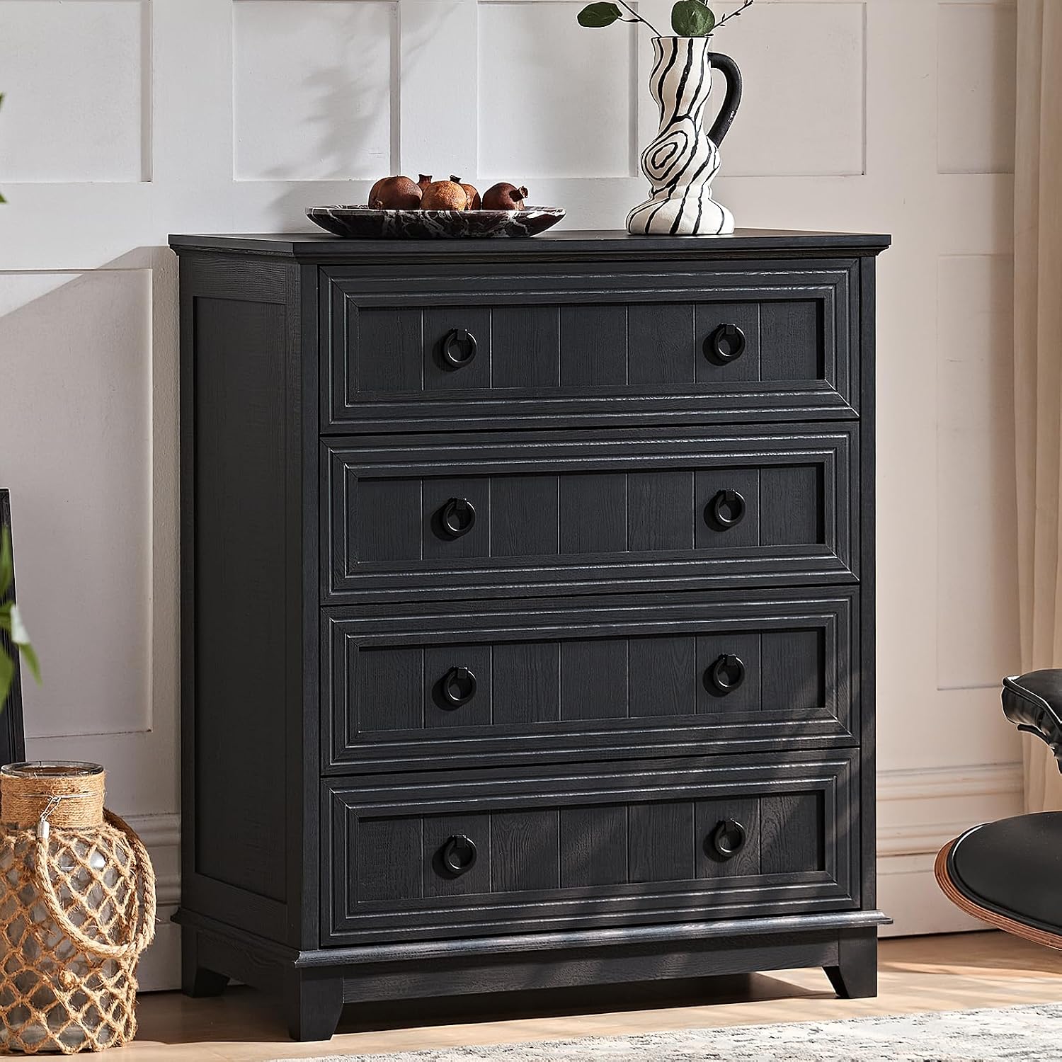 Joaxswe Farmhouse 4 Drawer Dresser for Bedroom Set of 2, 35' Tall Small Dressers & Chest of Drawers, Rustic Wood Dresser with Metal Handle, Storage Organizer Closet for Living Room, Hallway, Entryway
