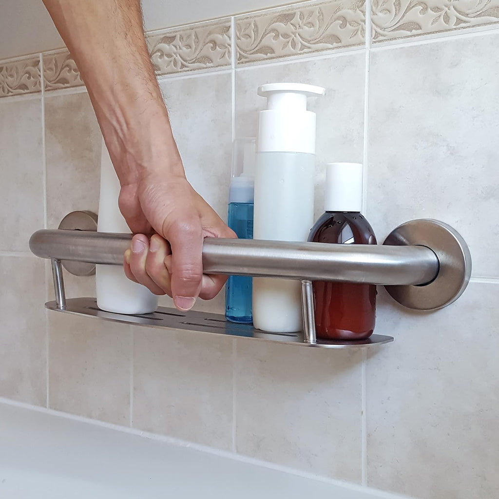 HEALTHCRAFT Plus Series Grab Bar 19.5' Shampoo Shelf / 24' Towel Bar Combo Pack in Matte Black