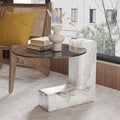 Modern C Shape Side Table,23.23' Round End Table with Strong Base&Glass Top,Large C Shape Side Table for Living Room/Bedroom/Balcony/Office/Studio,Easy Assemble(White)