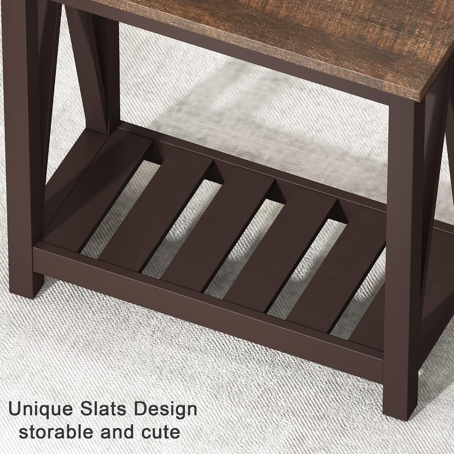 ChooChoo Farmhouse End Table, Rustic Vintage Narrow End Side Table with Storage Shelf for Small Spaces, Nightstand Sofa Table for Living Room, Bedroom Espresso 2 Pack