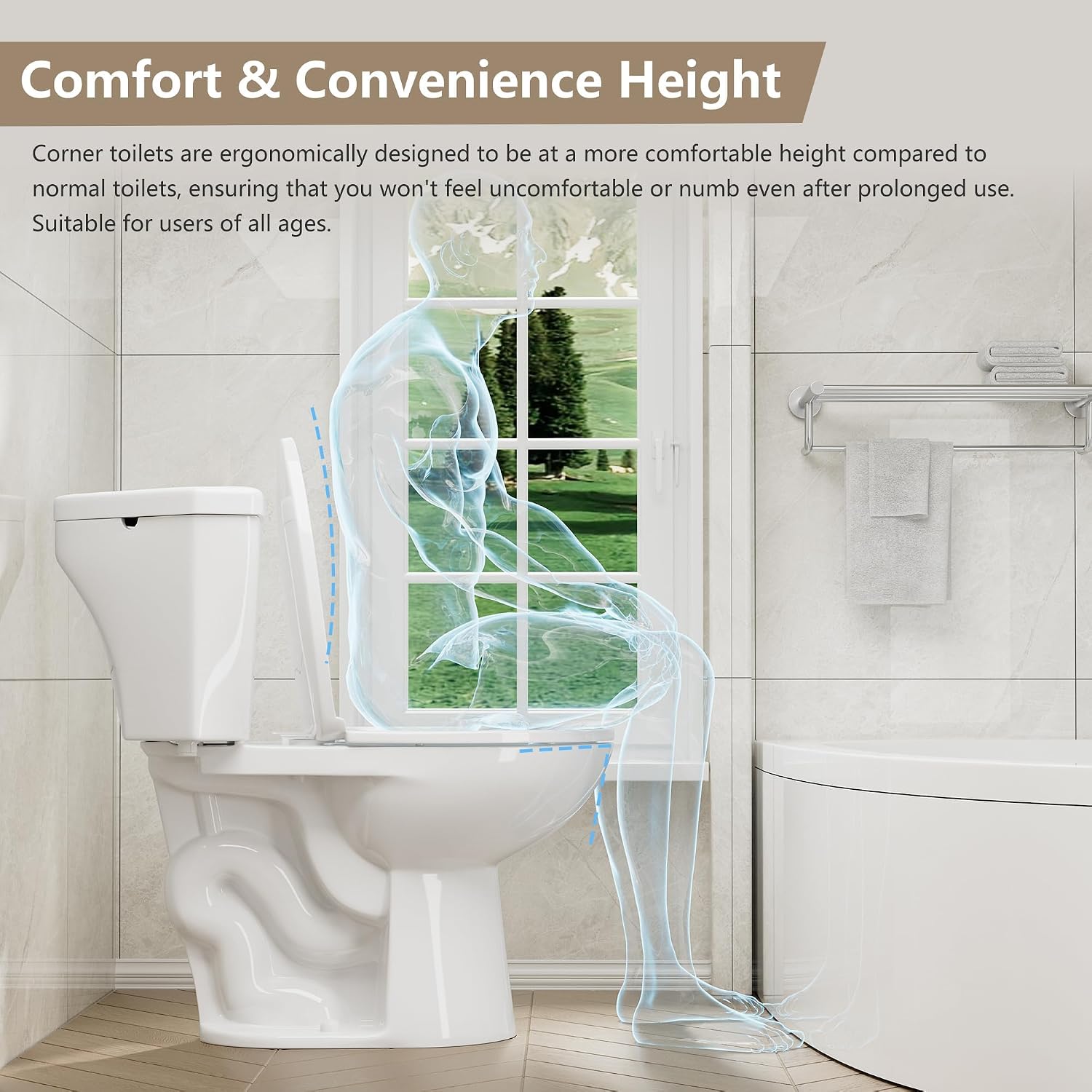 SUPERFLO 17.2' Corner Toilet Elongated, Compact Two-piece Toilets with Comfort Height Toilet Bowl & Slow Close Seat, Small Toilets For Small Bathroom-Dual Flush 0.8/1.28 GPF