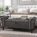 Apicizon 51' Bench with Storage, Upholstered Tufted Button Bedroom Bench with Storage, Faux Leather End of Bed Bench with Rolled Arms, Storage Ottoman Bench for Bedroom, Living Room, Entryway, Gray