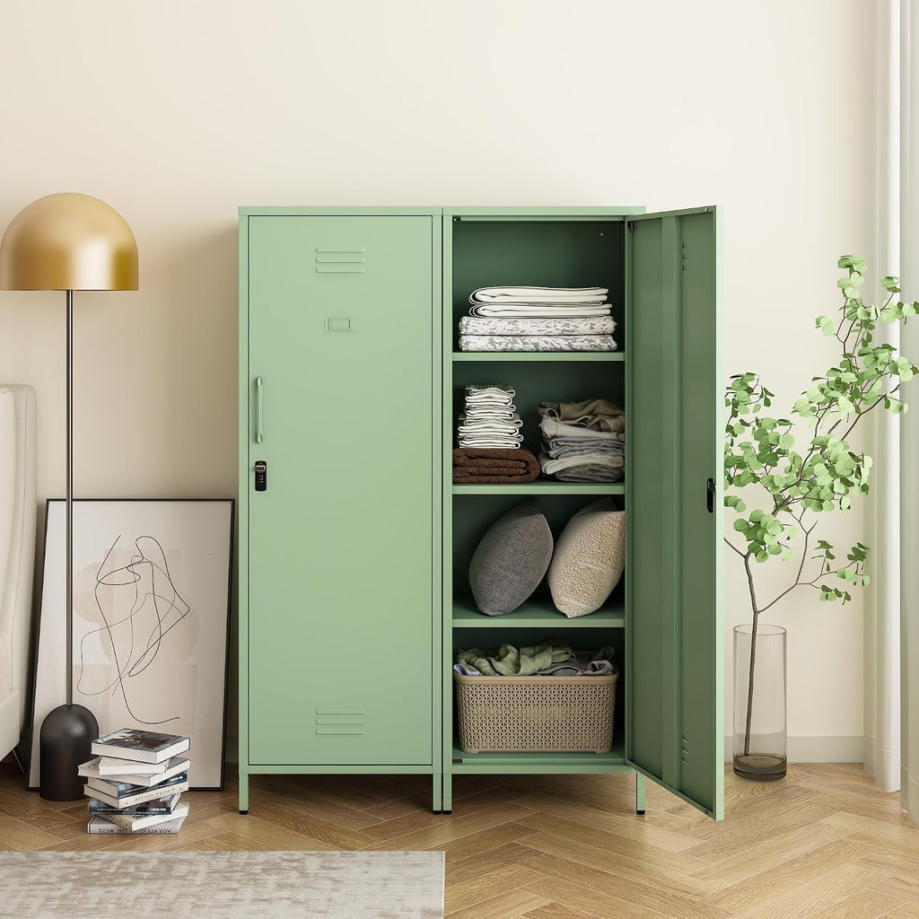Steehoom Metal Storage Cabinet for Employees, Tall Metal Locker Lockable Kids Locker with 3 Adjustable Shelves 59.06-inch high for School, Living Room, Home, Office, Garage (Green, H59.06'')