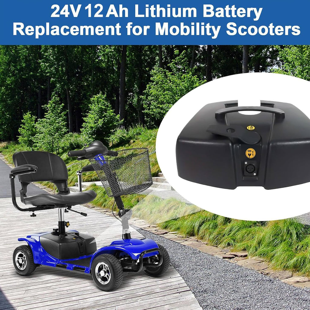 24V 12AH Mobility Scooter Lithium High Performance Battery Replacement for Vive 3 or 4 Wheel Compatible with VOCIC Folding Wheelchair with Seat - Including Charger (24V 12Ah)