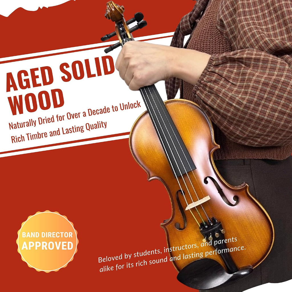 1/2 Size Violin for Kids, Half Size Fiddle - Solid Spruce & Maple with Lightweight Case, Brazilwood Bow, Shoulder Rest, Digital Tuner Beginner Kit