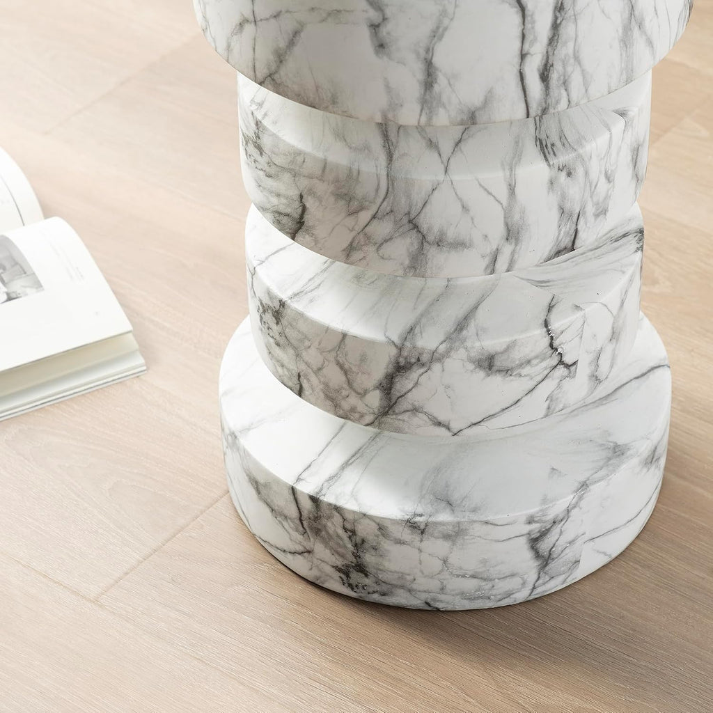 Glitzhome Faux Marble Side Table Set of 2, 18' H Modern Faux Marble End Table, MGO Floating Accent Stool or Nightstand for Living Room, Bedroom, Office, Entryway and Small Spaces