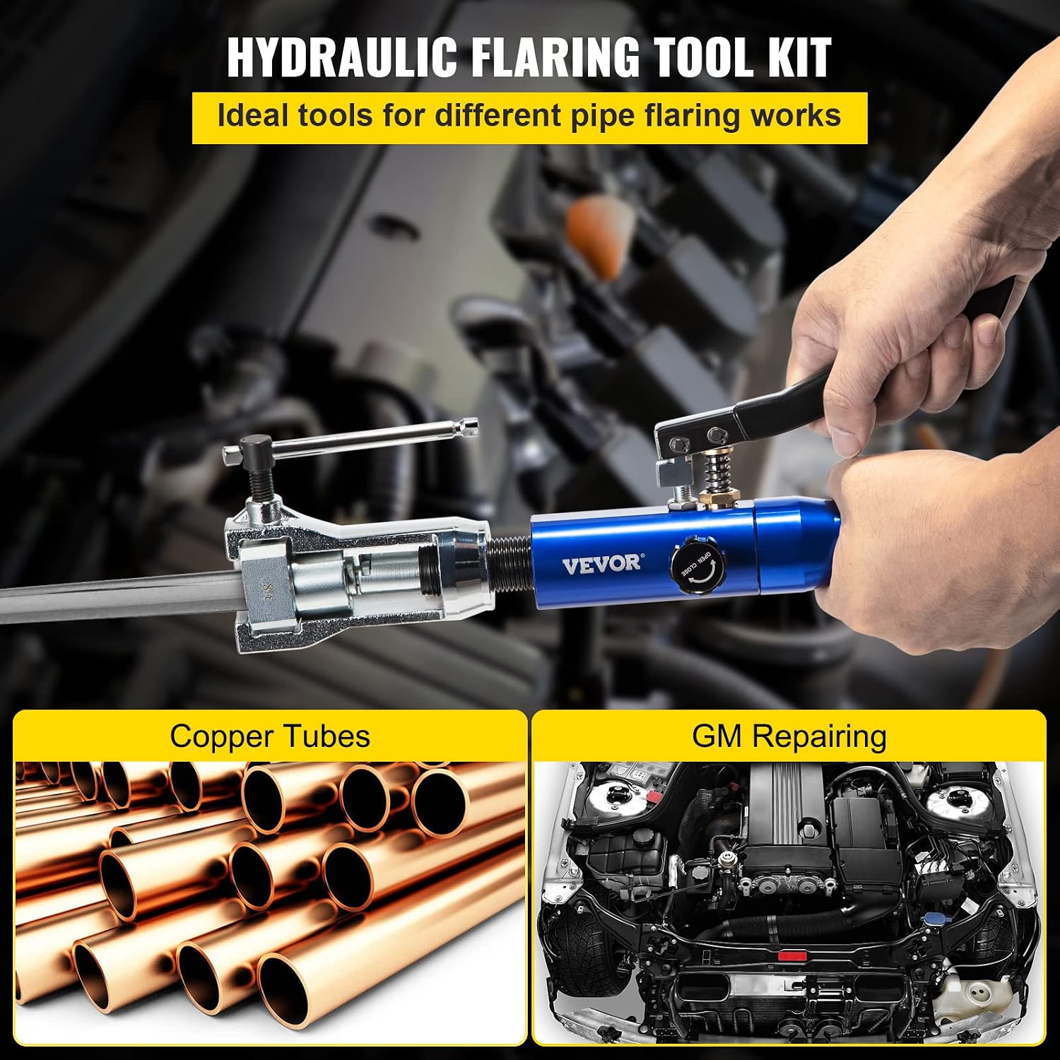 VEVOR Hydraulic Flaring Tool Kit, 45° Double Flaring Tool, Brake Repair Brake Flaring Tools for 3/16'-1/2', Brake Flare Tool with Tube Cutter and Deburrer, 32 PCS Tube Flaring Tools for Copper Lines