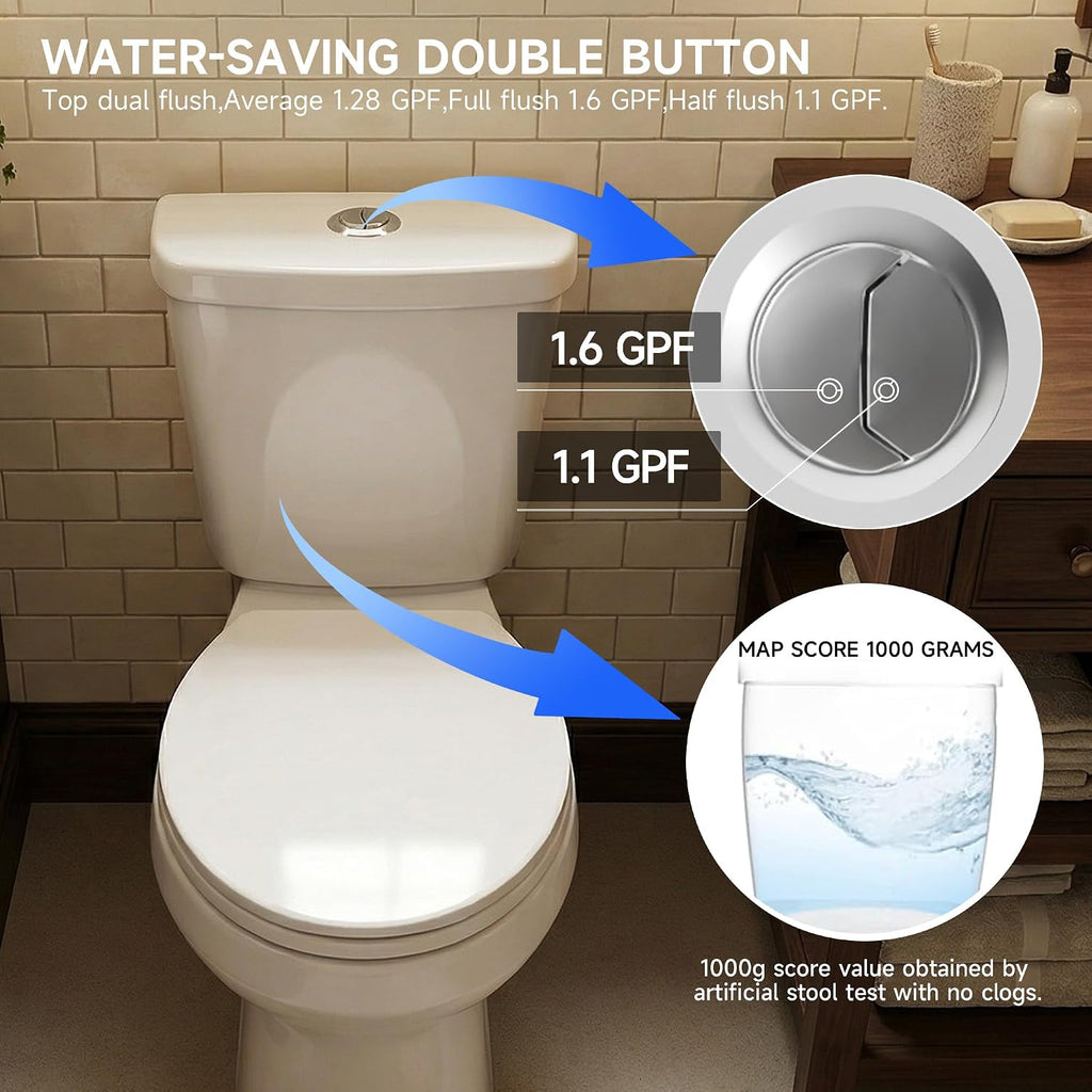 Miuara Elongated Tall Toilet 19 Inch for Seniors - 1.1/1.6 GPF Dual Flush Two Piece ADA High Toilet for Bathroom, 19 Inch Bowl Height, 20 Inch Seat Height, 12 Inch Rough In, Glossy White