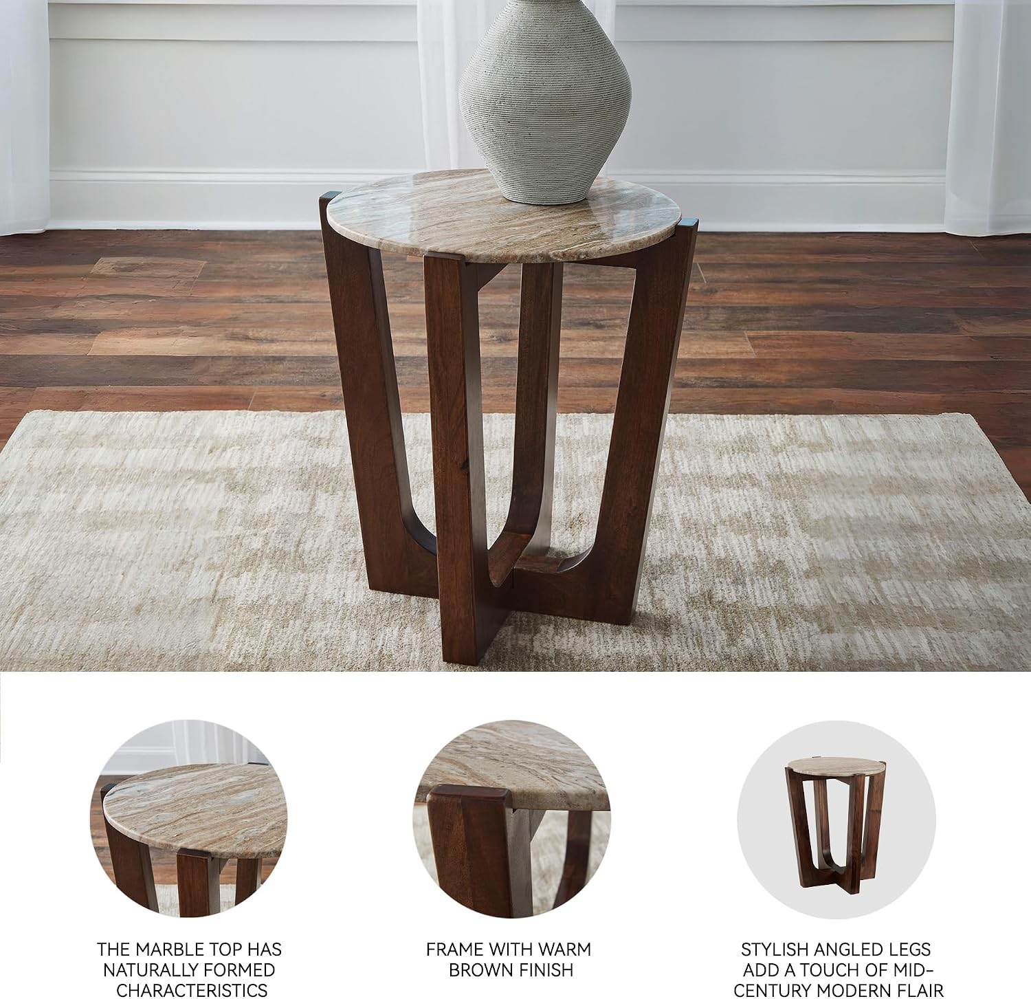 Signature Design by Ashley Tanidore Casual Marble Tabletop End Table with Cross Legs, Light Brown & Dark Brown