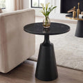 Merax Modern Iron Side Table with Marble Pattern Top (20' Diameter) – 24.25' H Accent Table with Conical Base – Minimalist Round End Table for Living Room & Bedroom & Office, Assembly-Free, Black
