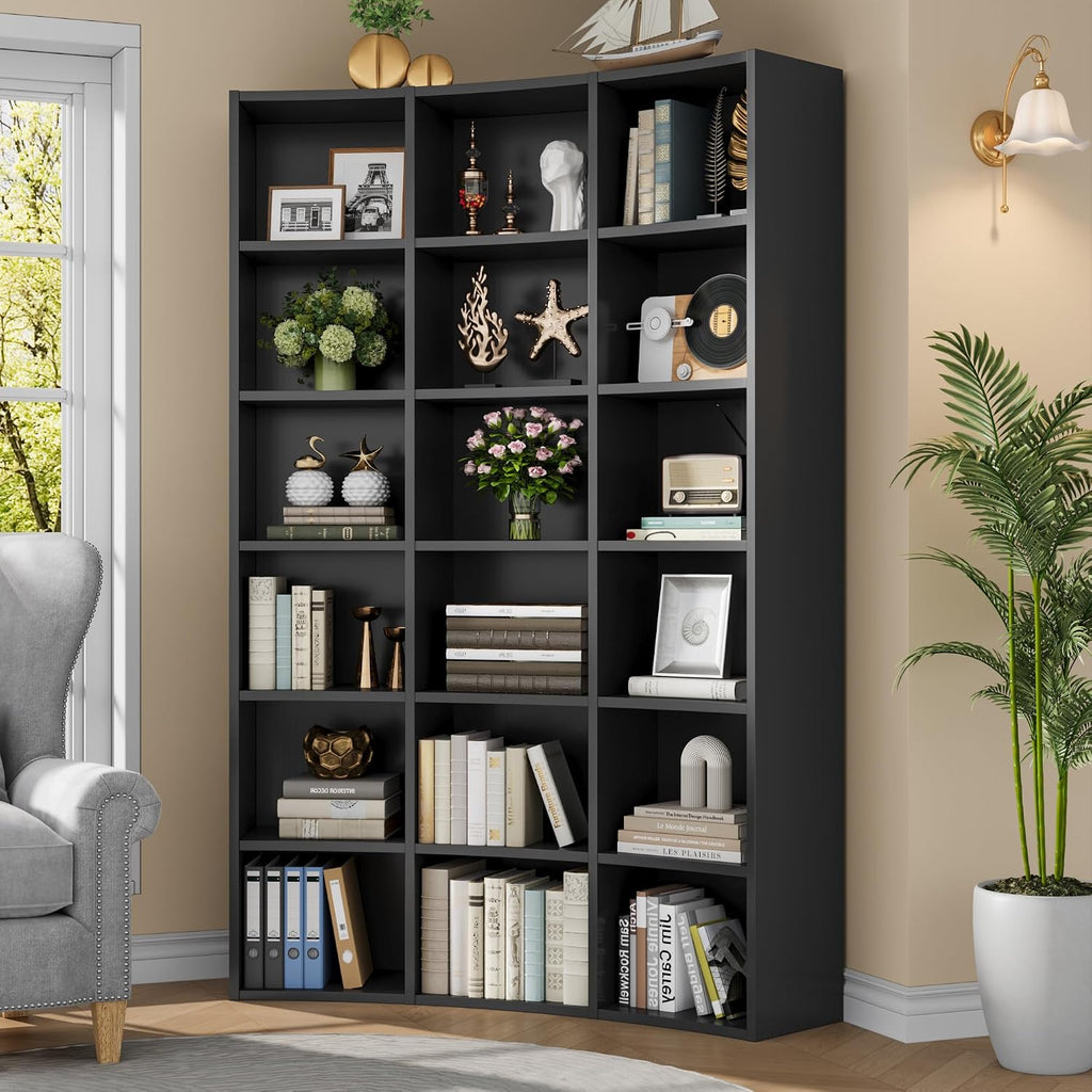 71' Curved Bookshelf,Triple Width 6 Tier Bookcase with Storage Cabinet,Modern Tall Bookshelf with 18 Open Display Shelves, Floor Standing Book Shelf for Living Room,Black