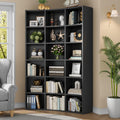 71' Curved Bookshelf,Triple Width 6 Tier Bookcase with Storage Cabinet,Modern Tall Bookshelf with 18 Open Display Shelves, Floor Standing Book Shelf for Living Room,Black