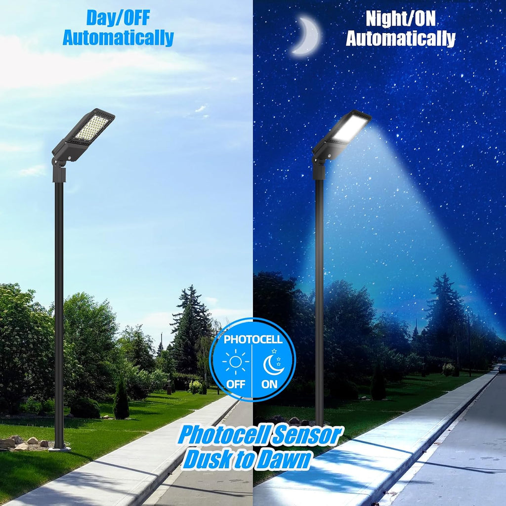 4Pack 200W LED Parking Lot Lights 5000K Street Shoebox Pole Light, 28000LM Outdoor Flood Lights with Dusk to Dawn, IP65 Waterproof Commercial Street Light Slip Fitter for Yard Sport, ETL Listed