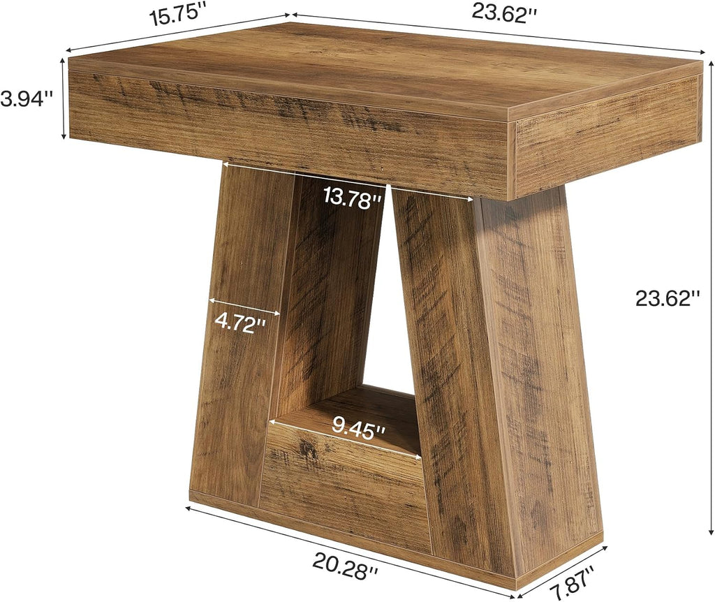 Tribesigns 24' Modern Side Table Set of 2, 2-Tier Narrow Wooden End Table with Trapezoid Base, Farmhouse Small Nightstand for Living Room, Bedroom (Brown)