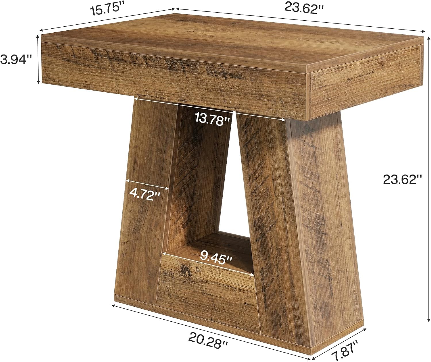 Tribesigns 24' Modern Side Table Set of 2, 2-Tier Narrow Wooden End Table with Trapezoid Base, Farmhouse Small Nightstand for Living Room, Bedroom (Brown)
