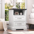 Nightstand with Charging Station,18' Wide End Table with 2 Large Drawers & Metal Handles,Rustic Farmhouse Wood Small Dresser,Bedside Table,Modern Chest of Drawers for Bedroom,Living Room,Off White