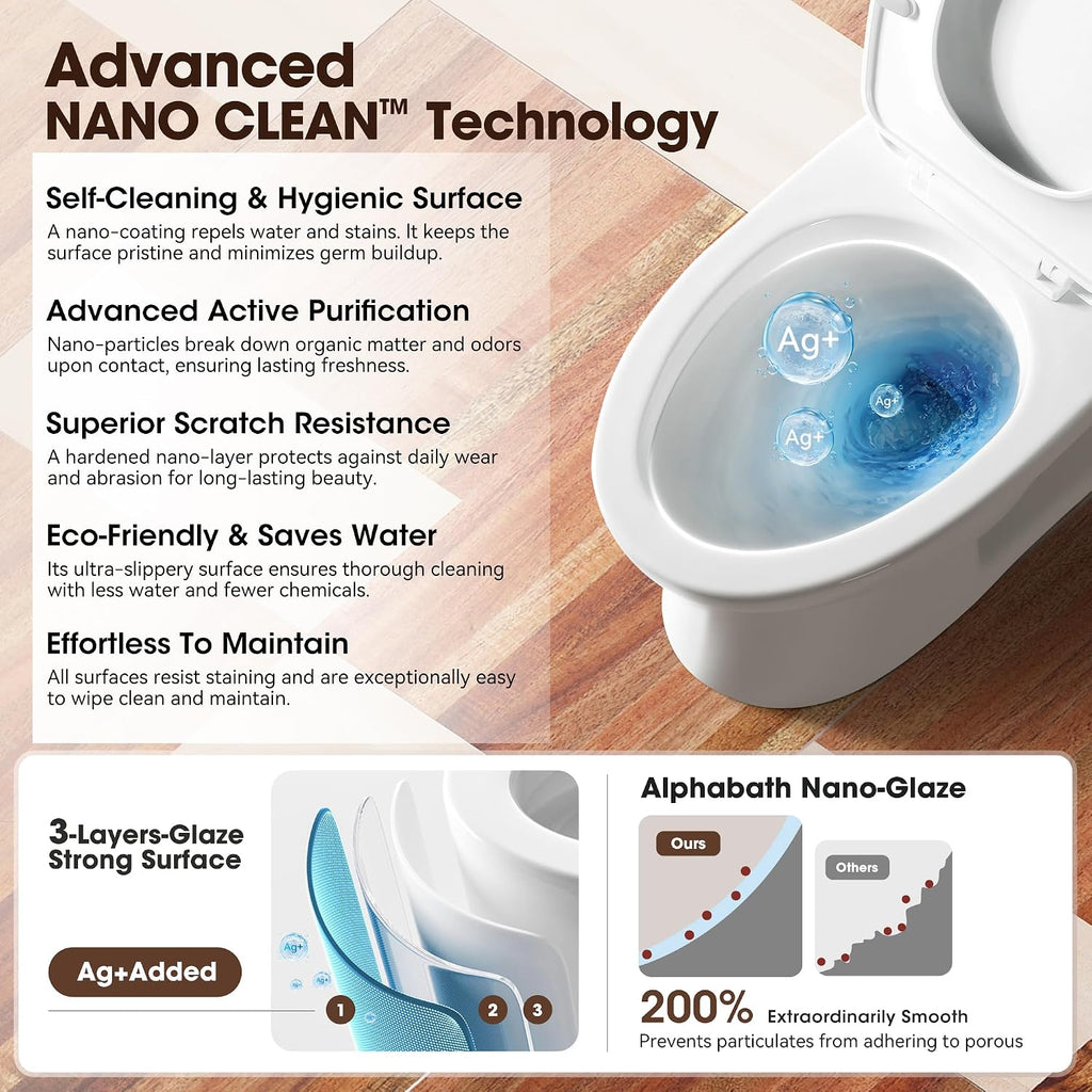 17' Comfort Height Toilet with Soft close seat, Two piece Toilets for Bathroom, Nano Self-Cleaning Glaze, 1.01 GPF Powerful Single Flush, Easy to Clean & Install, ADA Height, 12' Rough-In
