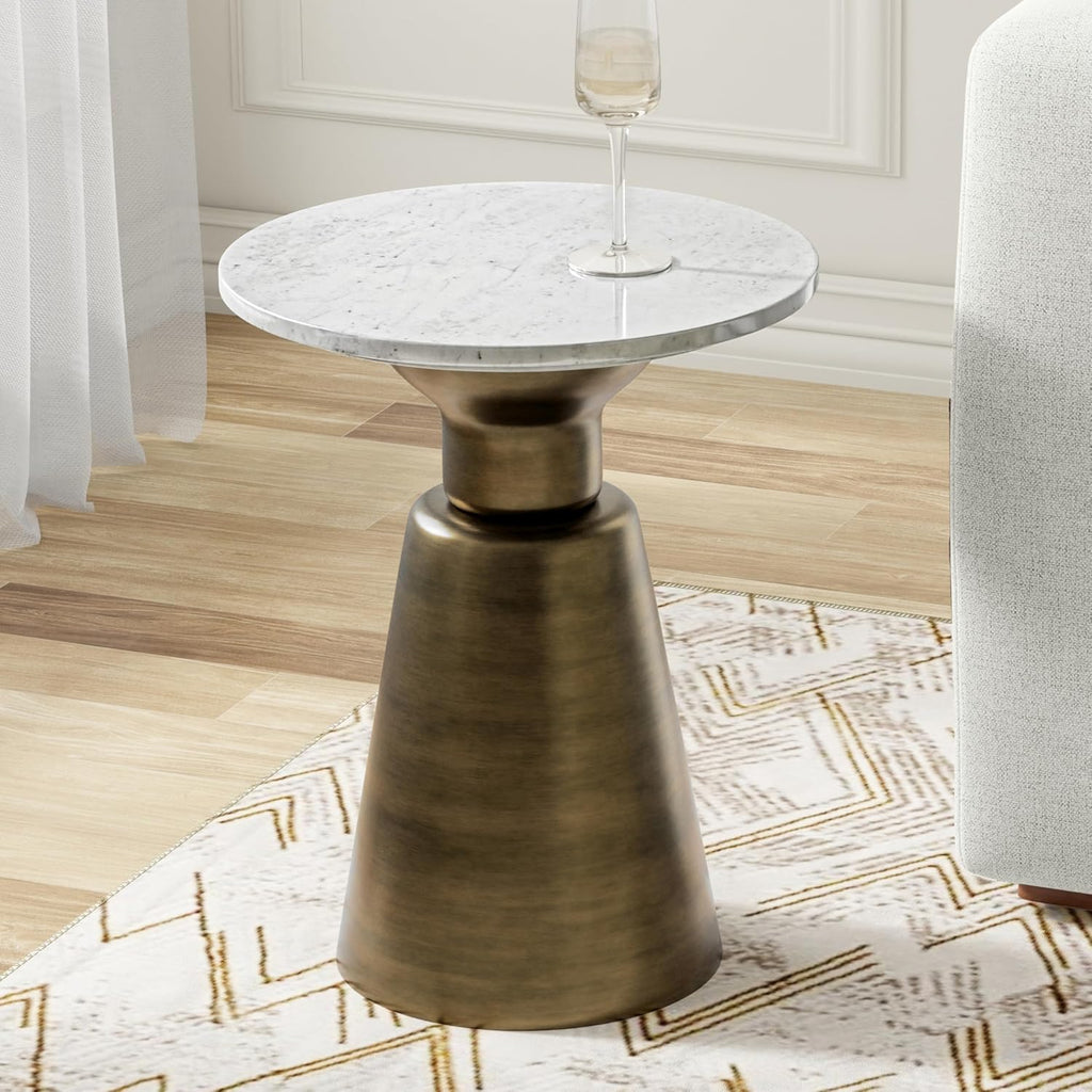 SIMPLIHOME Leyla Metal Side Table - 16 inch Wide Solid Metal Round Accent Table in Antique Brass, Modern Contemporary End Table for Living Room, Bedroom, or Office with Compact Design