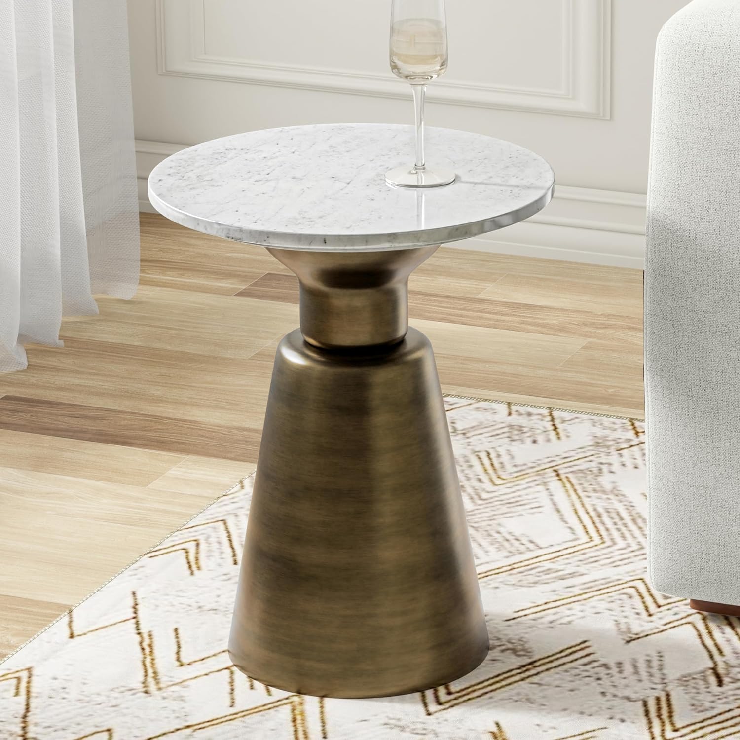 SIMPLIHOME Leyla Metal Side Table - 16 inch Wide Solid Metal Round Accent Table in Antique Brass, Modern Contemporary End Table for Living Room, Bedroom, or Office with Compact Design