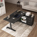 AGOTENI 63' W L-Shaped Electric Standing Desk with Cabinet, Height Adjustable & Reversible Corner Computer Desk with Drawers & Storage Shelves for Home Office, Black