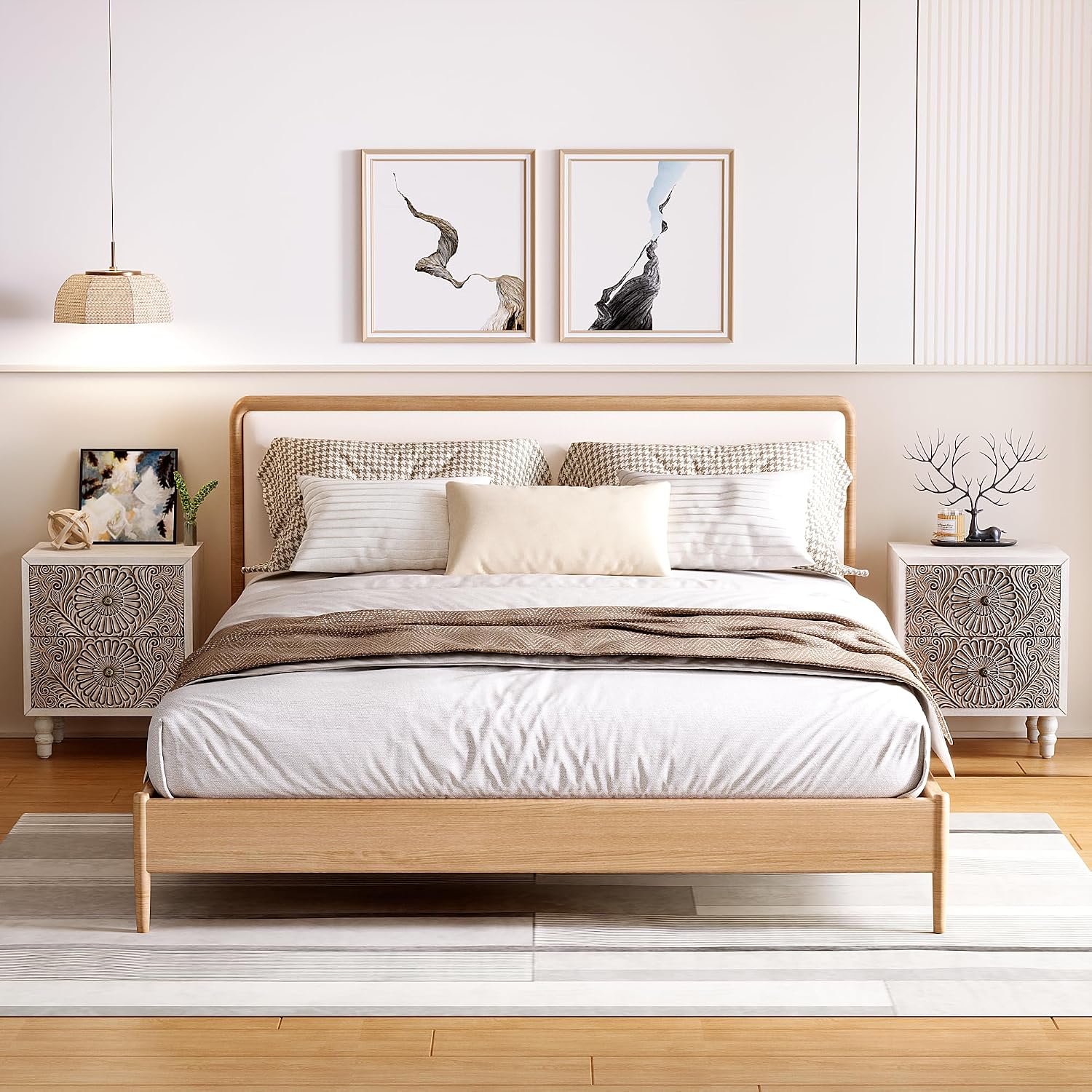 SUNBURY Nightstand w 2 Drawers, 18' Vintage Bedside Table, End Table Living Room Small Side Table, Lightweight MDF Accent Table Bedside Furniture