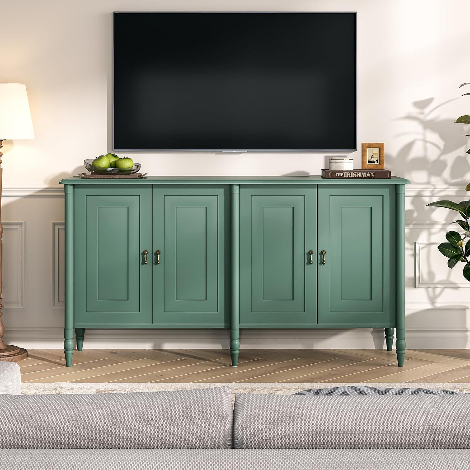 JOINICE Buffet Cabinet with Storage,Credenza Coffee Bar for Kitchen,Buffet Storage Cabinet with 4 Doors,59' Vintage Sideboard,Green