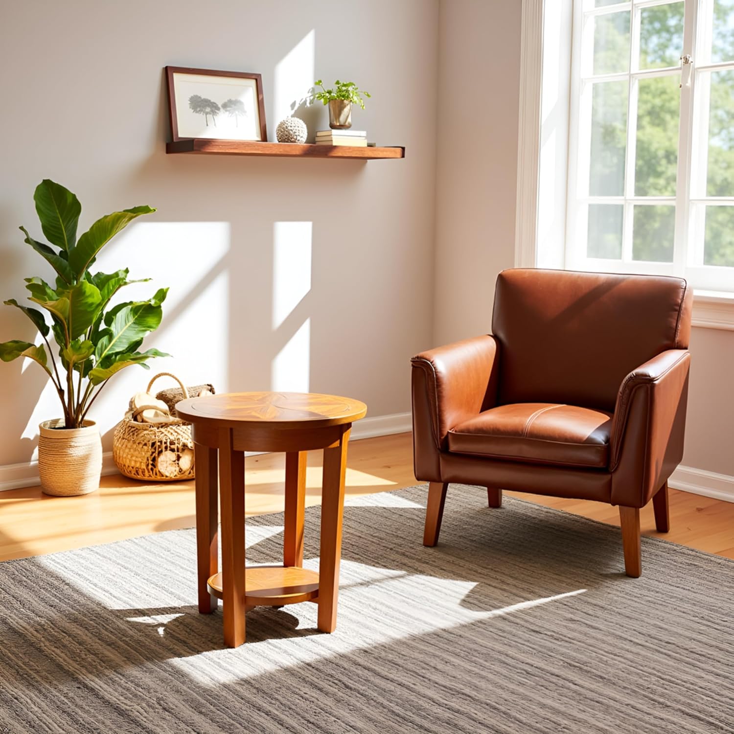 Alaterre Furniture Revive 20 Inch Round End Table with Bottom Shelf for Storage, and Unique Wood Characters - Modern Rustic Living Room Furniture