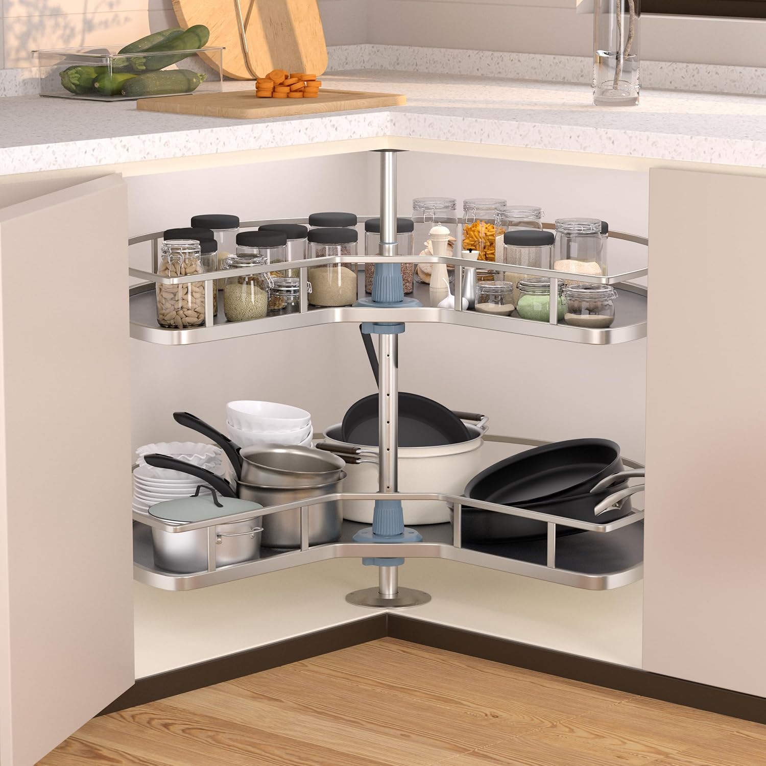JOWBOOW 28' Kidney Corner Cabinet Lazy Susan, 270° Height Adjustable Replacement Shelves for Kitchen Corner Cabinet (Cannot be Door-Mounted)