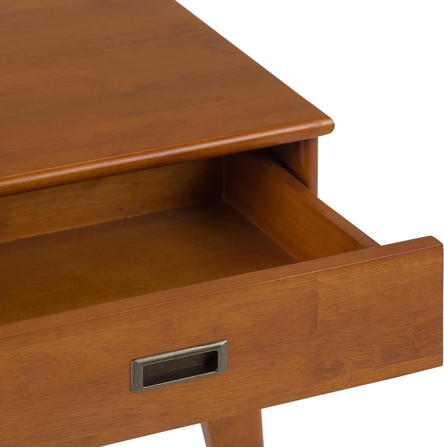 SIMPLIHOME Draper End Table - 22 inch Wide Solid Hardwood Rectangular Accent Table with Storage Drawer in Teak Brown, Mid-Century Modern Nightstand or Lamp Stand for Living Room or Bedroom