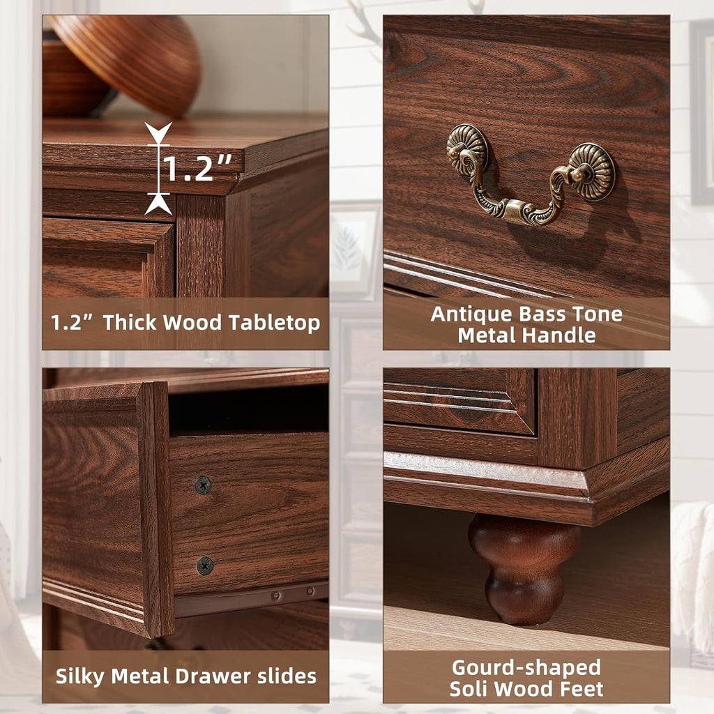 Joaxswe Farmhouse 5 Drawer Dresser Set of 2 for Bedroom, 45' Tall Rustic Chests of Drawers w/ 4 Solid Wood Feet, Mid Century Vintage Wooden Closet Storage Dressers Organizer for Living Room, Brown