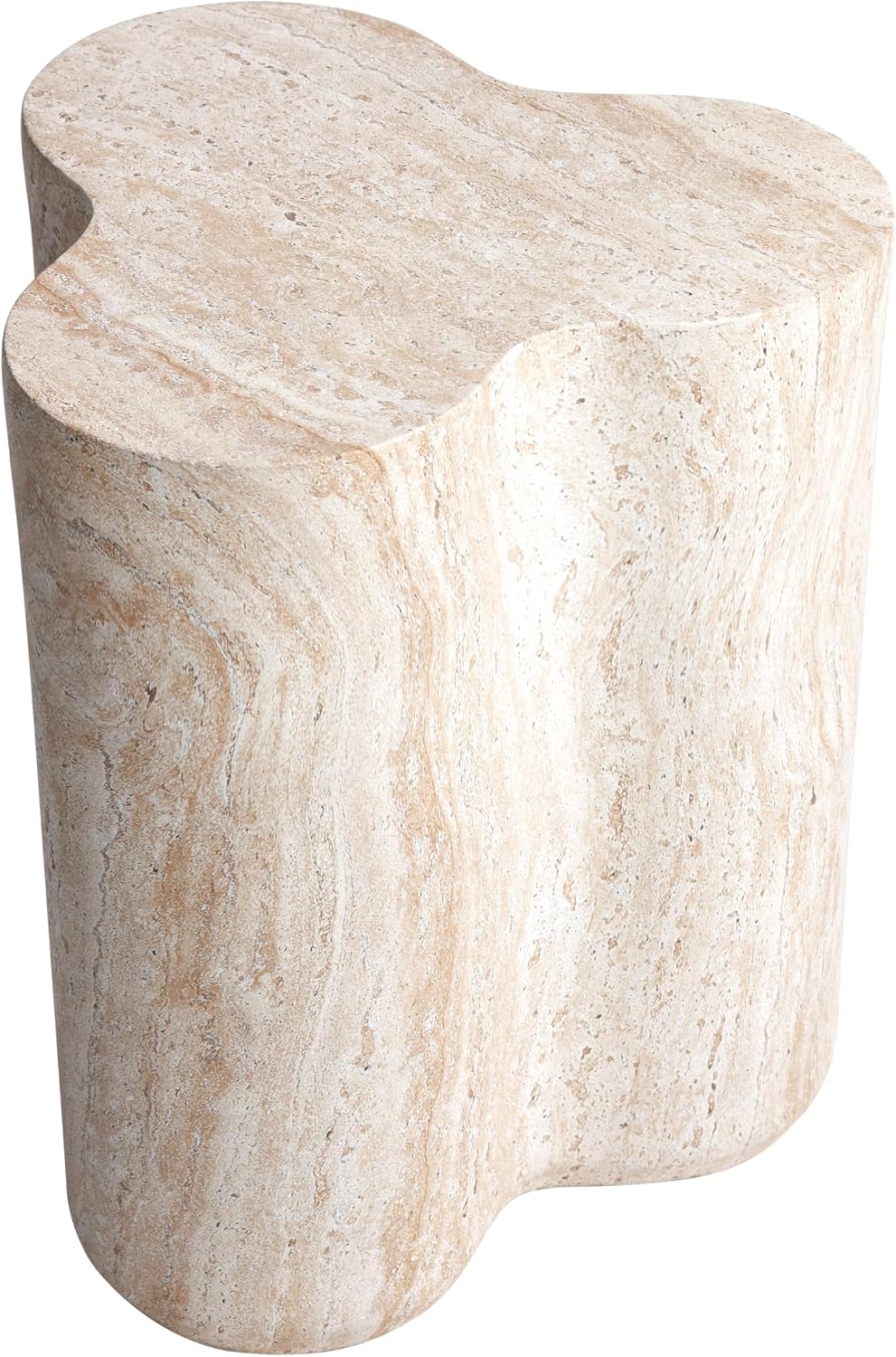 Empire Art Direct Clover Travertine Stone Finish Italian Design MgO Side Accent Table, Living Room, Bedroom & Office, 14.4'x13.8'x17.8'