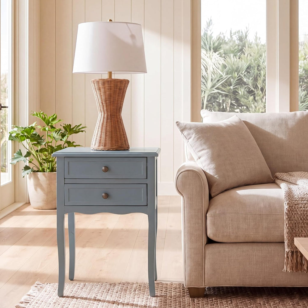 SAFAVIEH Furniture - Lori 2-Drawer End Table - Blue - Solid Wood - Farmhouse Classic Design - Ideal for Living Room, Entryway, Home Office, 18.1' W x 13' D x 26.8' H - Fully Assembled (AMH6576G)