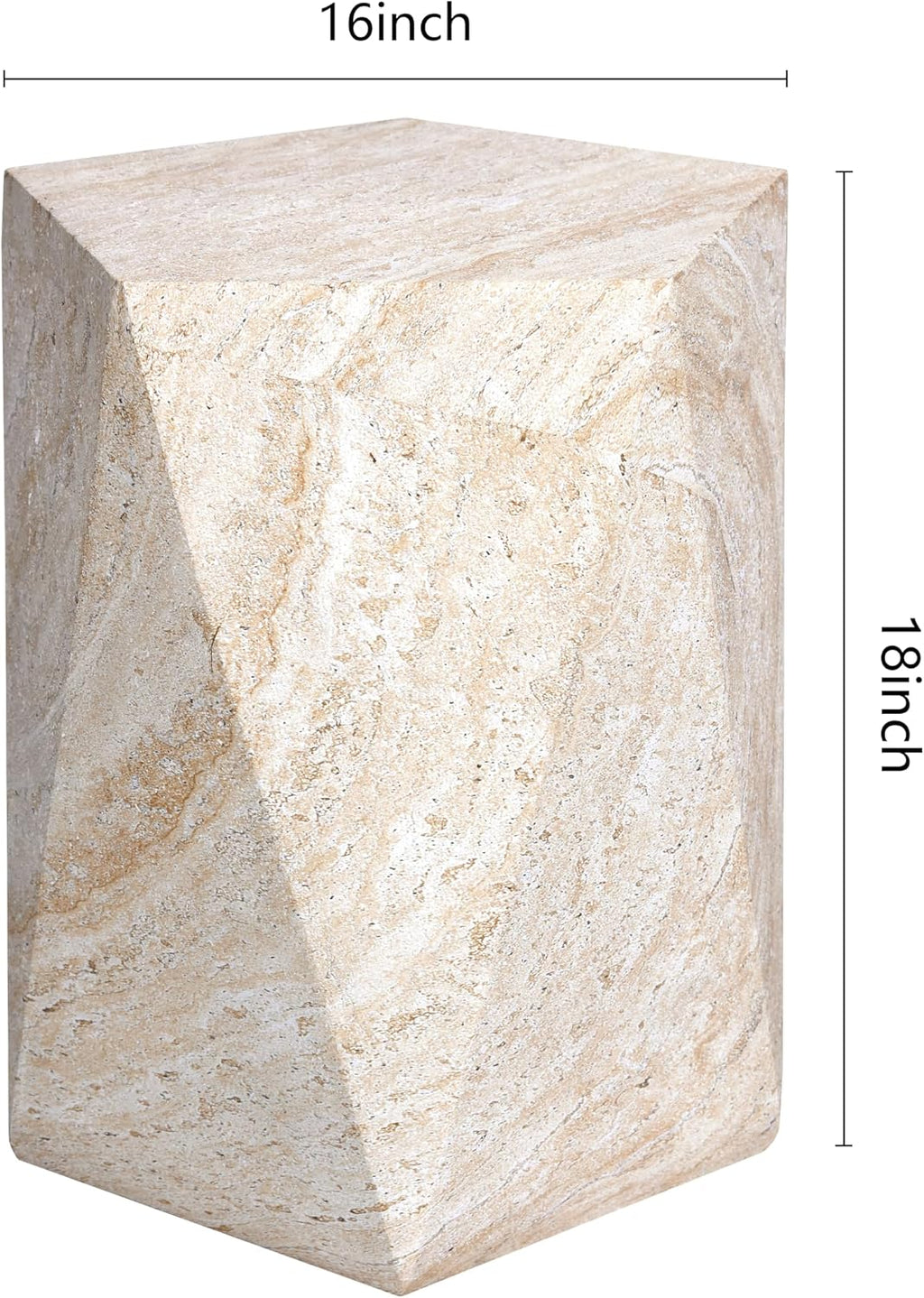 Empire Art Direct Pentagon Travertine Stone Finish Italian Design MgO Side Accent Table, Living Room, Bedroom & Office, 16'x16'x18.6'