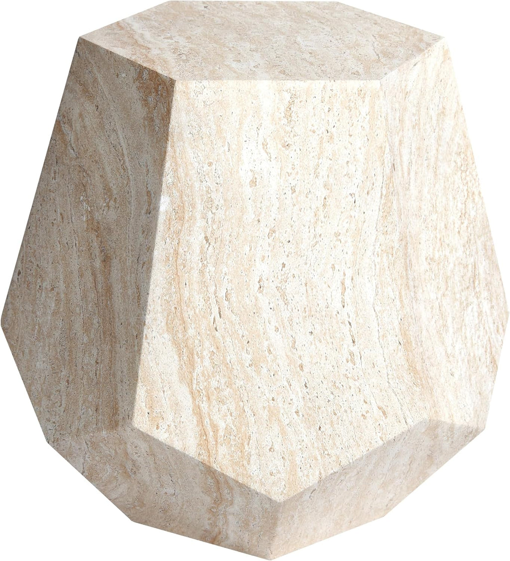 Empire Art Direct Geaometric Travertine Stone Finish Italian Design MgO Side Accent Table, Living Room, Bedroom & Office, 19.6'x19.6'x18.9'