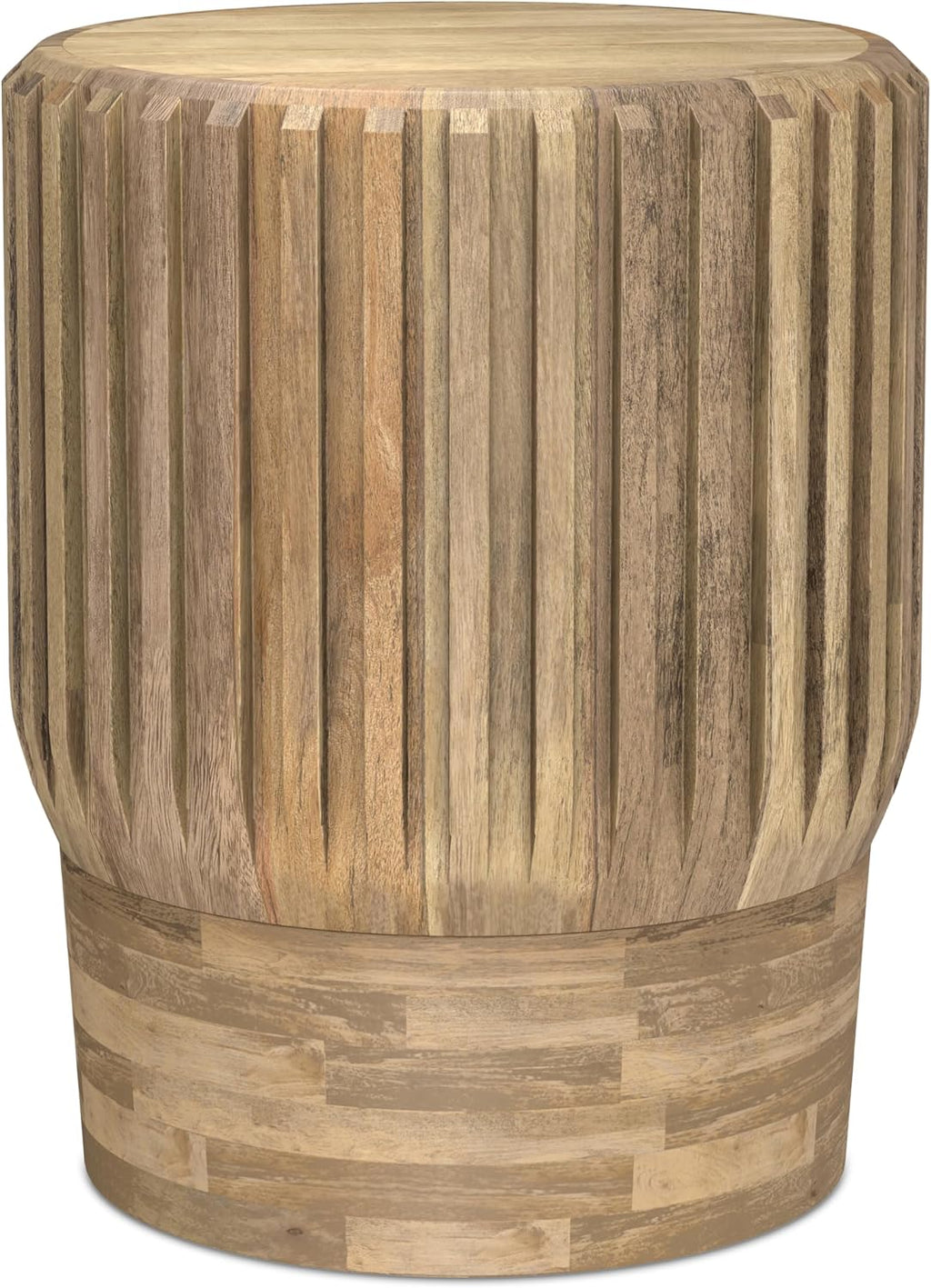 SIMPLIHOME Lyall End Table - 16 inch Wide Solid Mango Wood Round Accent Table with Gear-Fluted Sides in Natural, Contemporary Nightstand or Lamp Stand for Living Room or Bedroom, Assembled