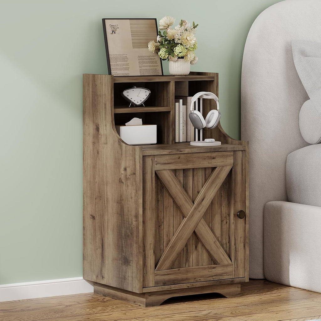 4ever2buy Nightstand Set of 2, Night Stand with Hutch, 30' Tall Bedside Table End Table for Bedroom Living Room Sofa Office, Oak