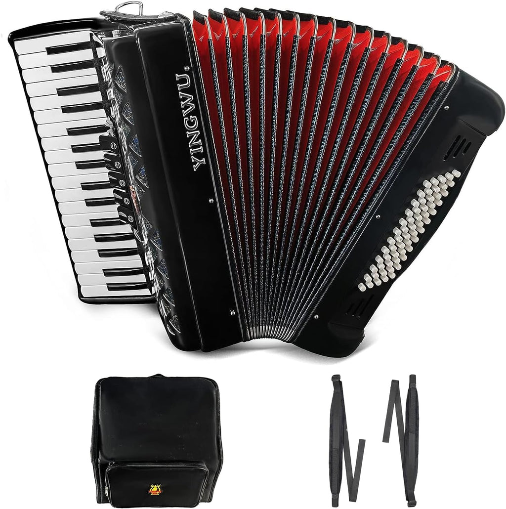 Accordion 34 keys 60 bass keys Lightweight instrument for beginners Adult with backpack Ergonomic strap Easy to play instrument (black)