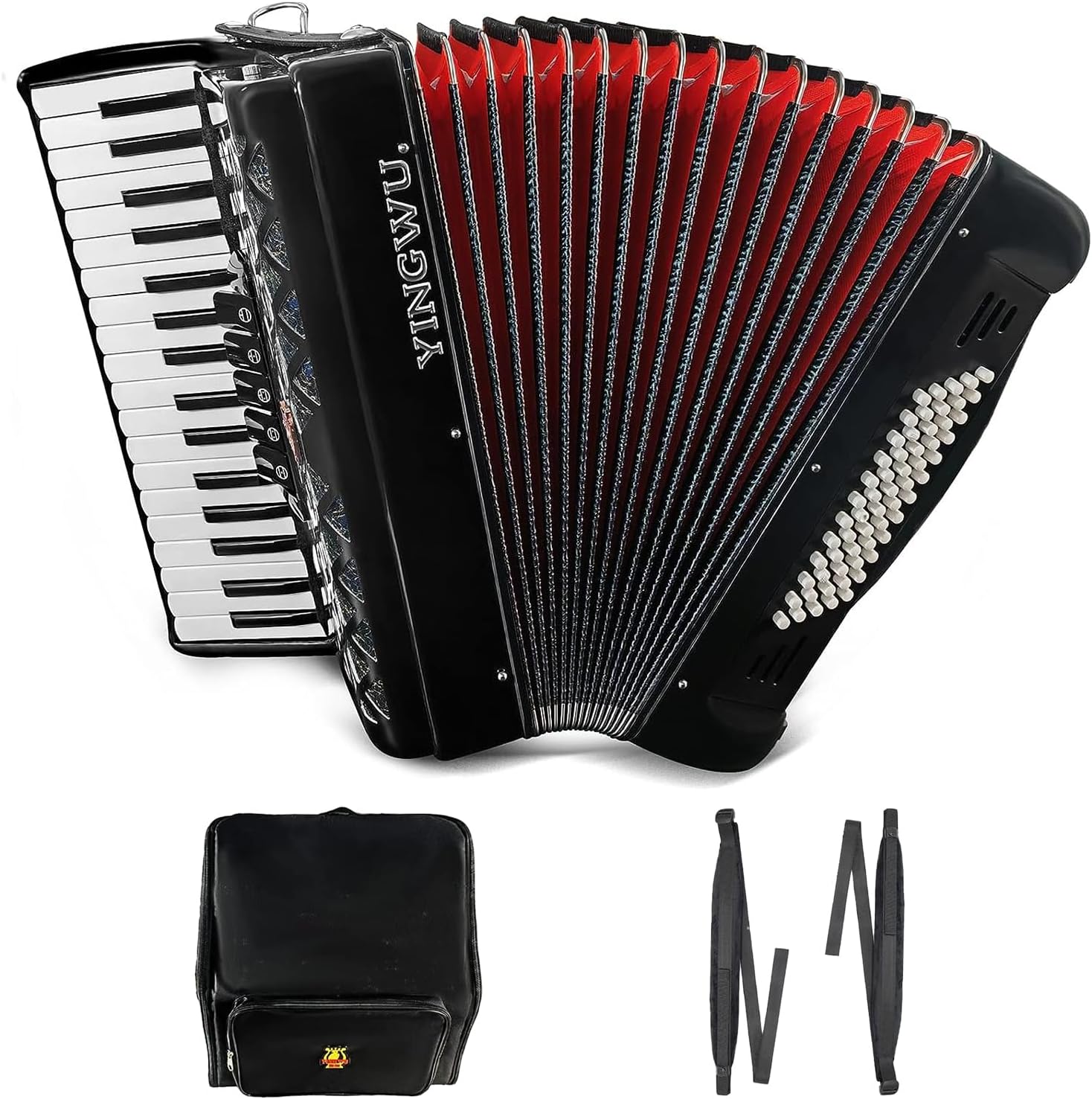 Accordion 34 keys 60 bass keys Lightweight instrument for beginners Adult with backpack Ergonomic strap Easy to play instrument (black)