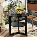Large Round End Table with Storage Shelf, Rustic Circular Sofa Side Black Metal Legs, Solid Wood Nightstand, Telephone for Living Room, Bedroom, 25.2''D x 24''H Brushed CJZ1338BK