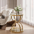 JIJIWANG 2 Tier Round Glass Side Table with Metal Frame and Clear Tempered Glass, 24.02' H Ring-Shaped Coffee Table for Living Room, Bedroom and Office, Gold