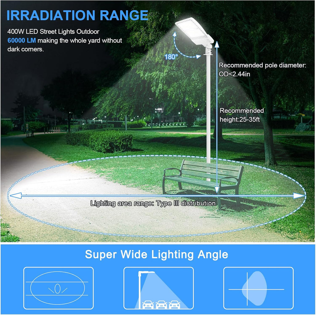 12 Pack LED Parking Lot Light 400W 320W 240W Adjustable, UL Listed 60000LM Outdoor Street Area Lighting with Photocell 100-277V IP65 5000K LED Shoebox Light Arm & Slip Fitter Mount for Street
