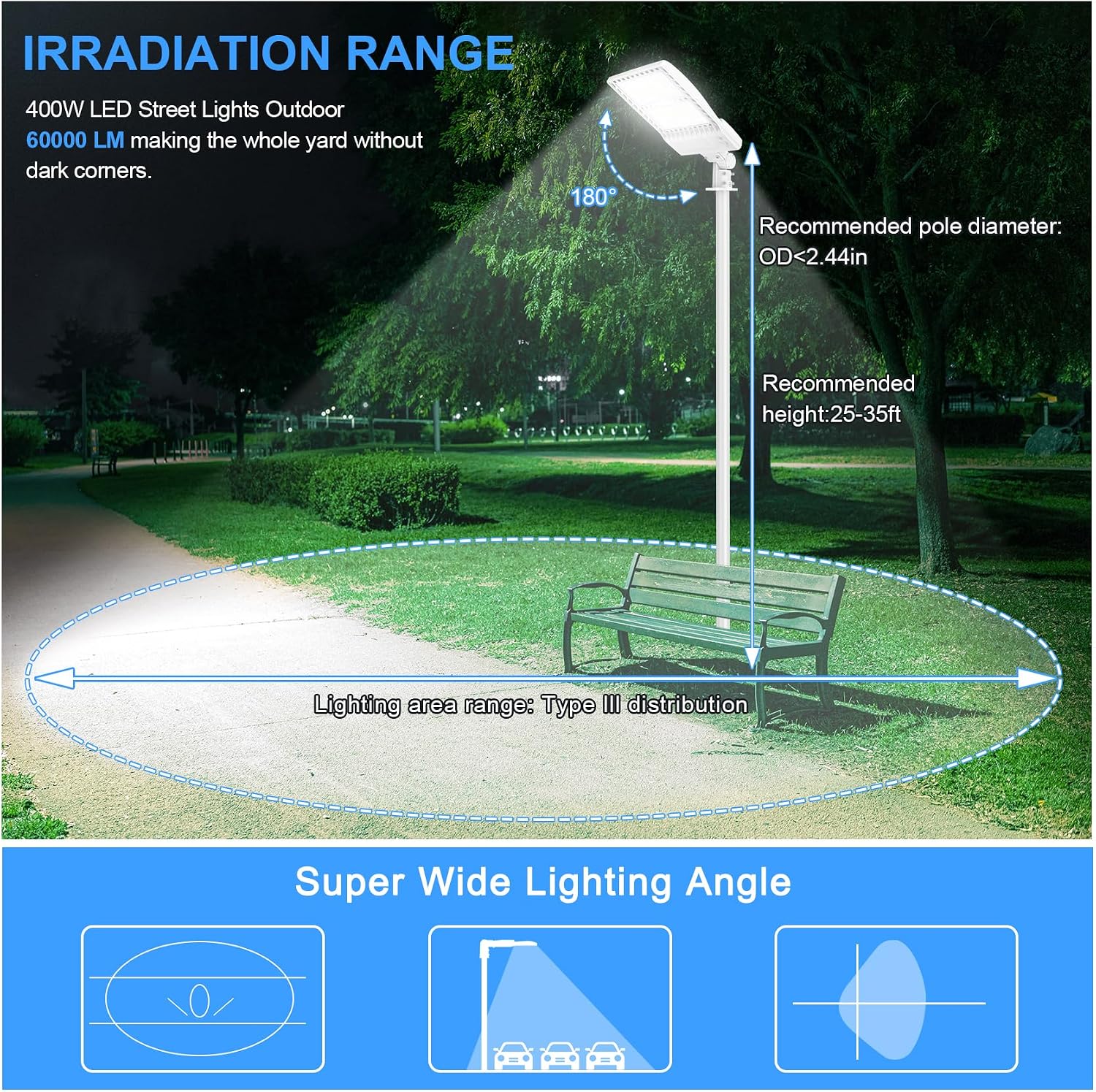 LED Parking Lot Light 400W 320W 240W Adjustable, UL Listed 60000LM Outdoor Street Area Lighting with Photocell 100-277V IP65 5000K LED Shoebox Light Arm & Slip Fitter Mount for Street