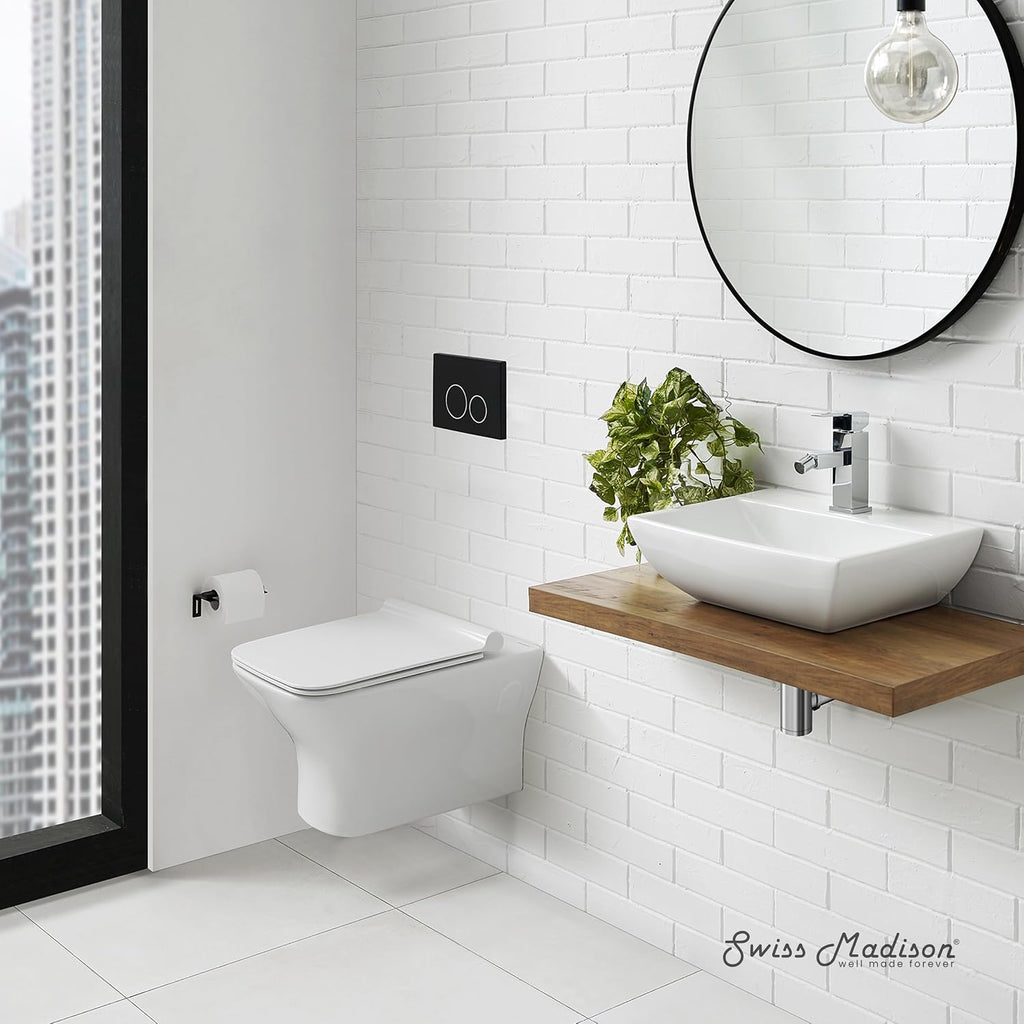 Swiss Madison Well Made Forever SM-WT455 Carré Wall Hung Toilet, Glossy White