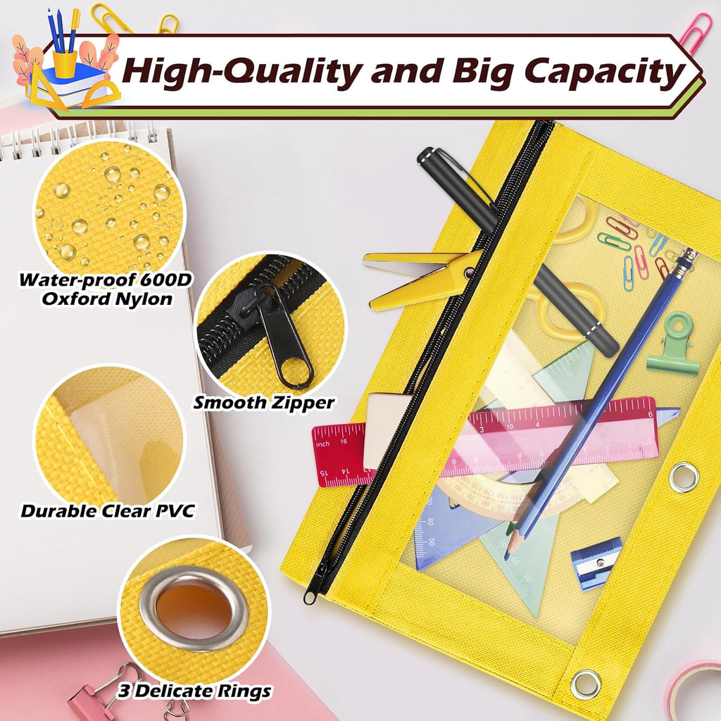 Pencil Pouch for 3 Ring Binder, 160 Piece Bulk 3 Holes Zipper Pencil Pouches in 10 Assorted Colors, Clear Durable Pencil Case for School, Classroom, Office Supplies