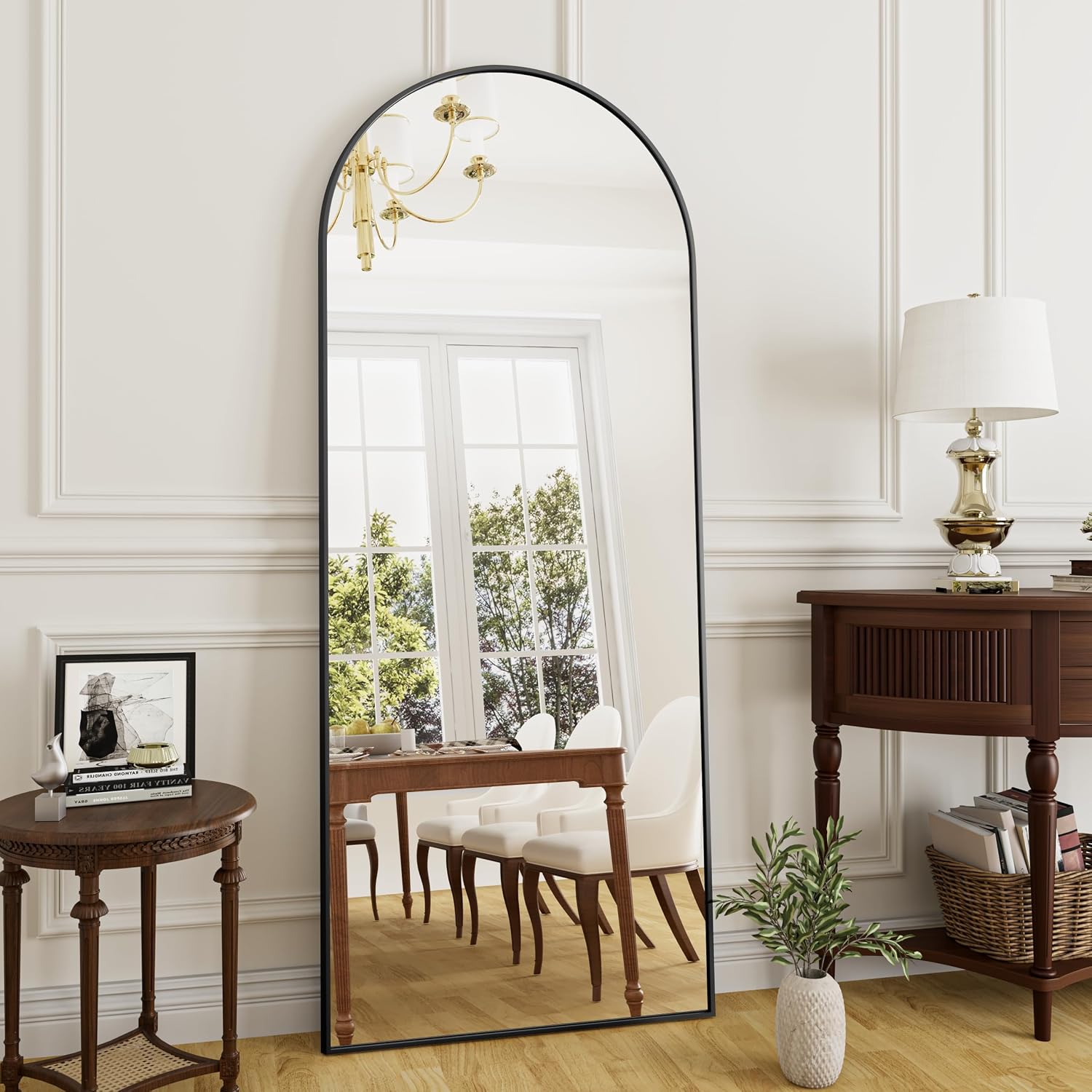 Rowjut Full Length Mirror Arched Floor Length Mirrors, 71'x26' Large Full Body & with Stand & Arch Wall Mounted & Standing Mirror for Bedroom Living Room, Aluminum Frame, Black