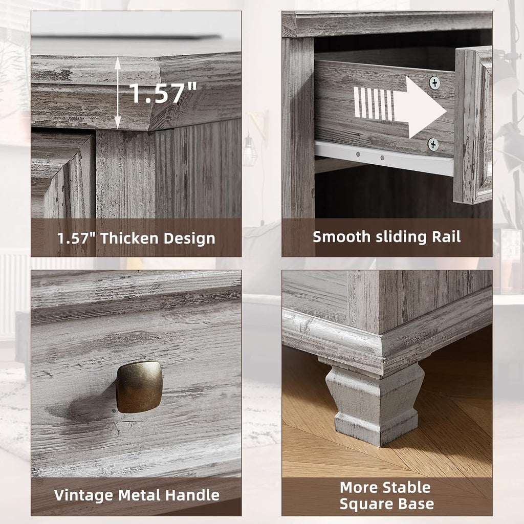 SAVOR LIFE Farmhouse End Tables Living Room Set of 2, Rustic Wood Nightstand with 1 Drawer, Bedside Table with Open Shelf for Bed Room, Side Table for Living Room, Grey