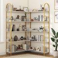 Nosepen Corner Bookshelf, 5 Tiers Tall Open Corner Etagere Bookcase Storage Organize, L-Shaped Large Corner Bookshelves, Corner Shelf Storage Display Rack with Metal Frame for Living Room Home Office