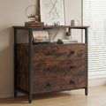 Edbuosy 3 Wooden Drawers Night Stand, 27 Inch Wide Nightstand with Charging Station and Adjustable Drawers, Small Dresser for Closet, Bedside Table for Living Room/Bedroom/Office, Retro Brown.
