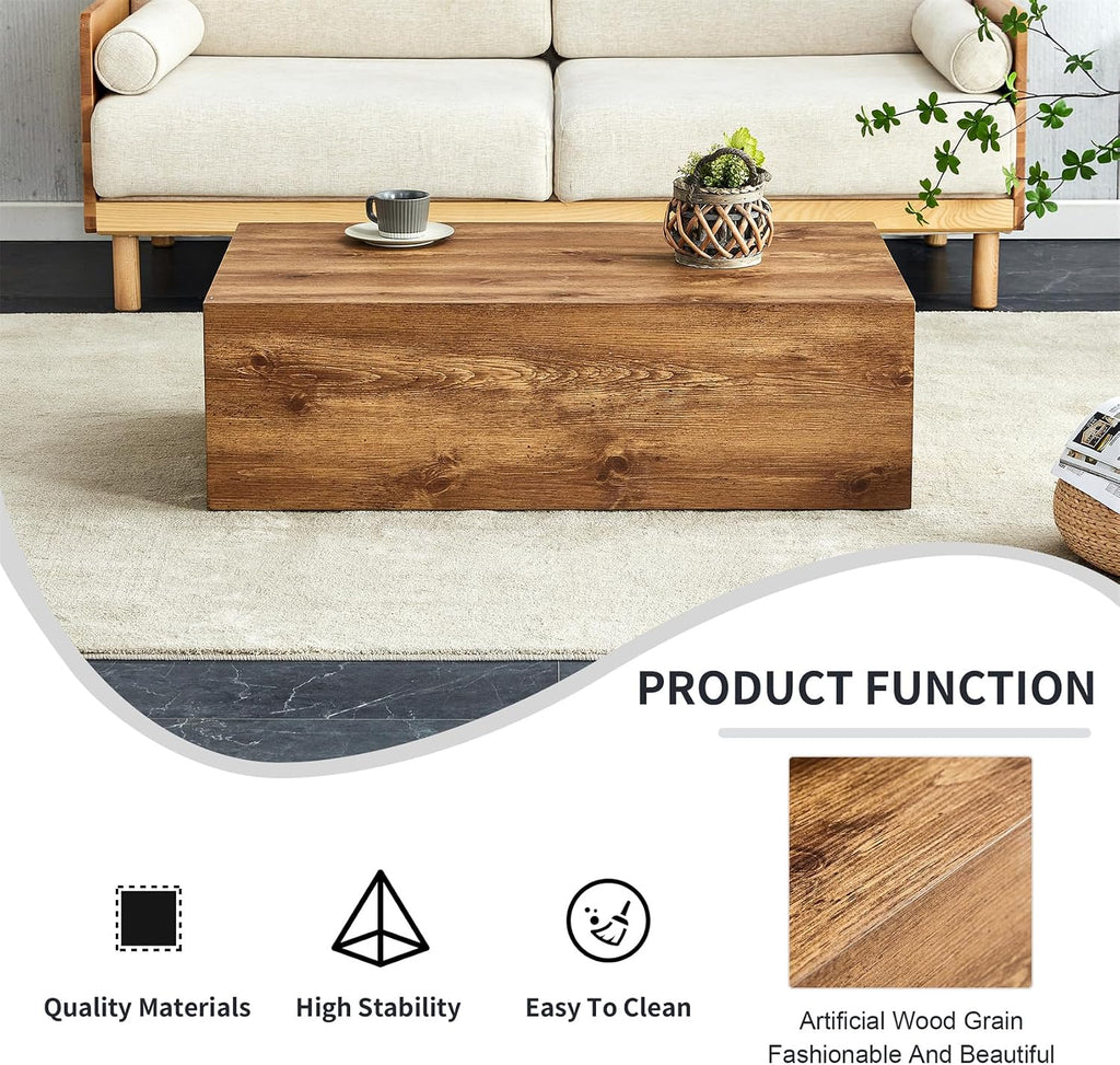 Rustic Brown Coffee Table for Living Room Rectangular Center Tables Modern Elegant Wooden Cocktail Table for Home Office -Fully Assembled